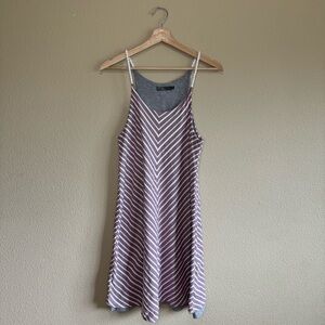 Prana dress women large cotton blend striped spaghetti strap purple white & grey